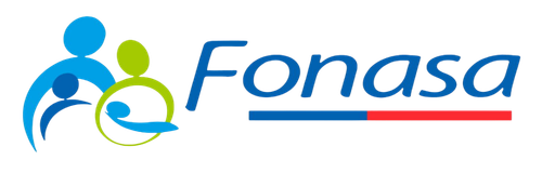 Fonasa logo with two abstract blue and lime-green figures beside the blue 'Fonasa' text and a blue-to-red bar underneath