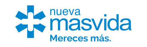 Nueva Masvida logo featuring a blue cross-like emblem and the text 'nueva masvida' with the slogan 'Mereces más.'